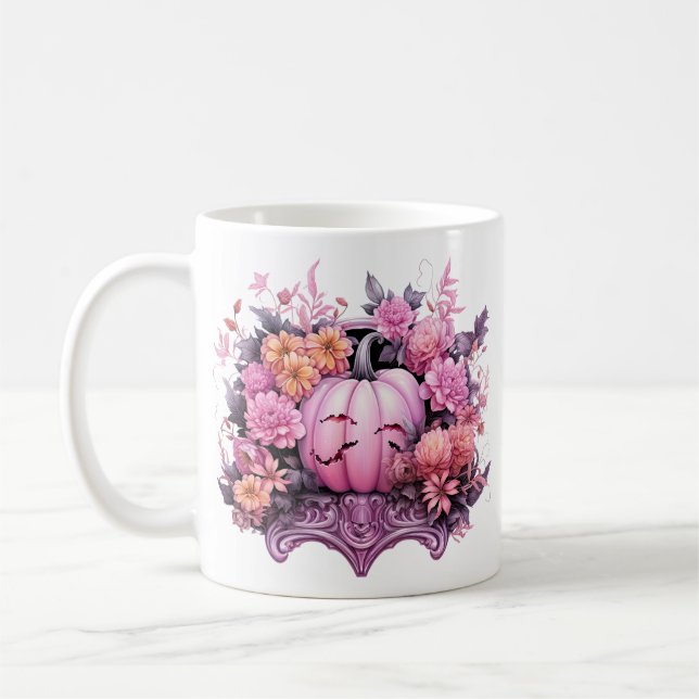 Floral Halloween Pink Pumpkin Kaffeetasse (Links)