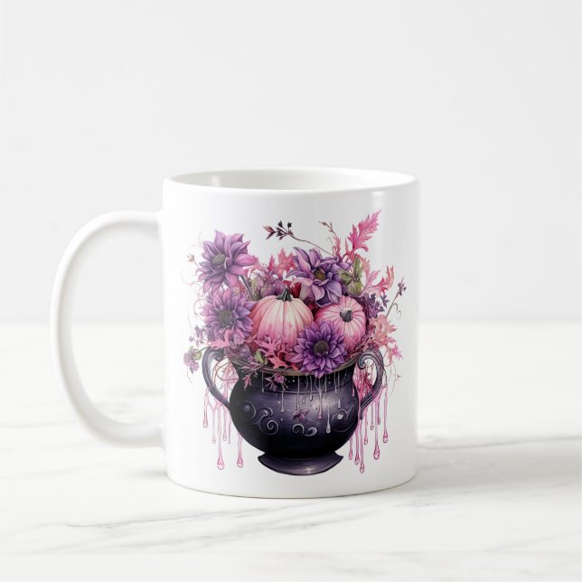 Floral Halloween Pink Pumpkin Kaffeetasse (Links)