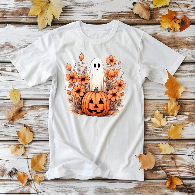 Floral Halloween Pumpkin Ghost T-Shirt (Von Creator hochgeladen)