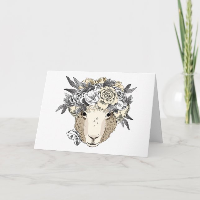 Floral Halo Sheep Karte (Vorderseite)