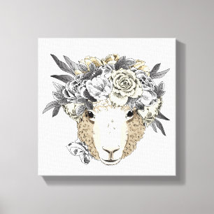 Floral Halo Sheep Leinwanddruck
