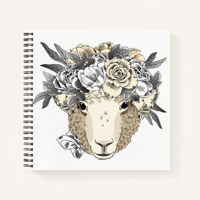 Floral Halo Sheep Notizbuch (Vorderseite)
