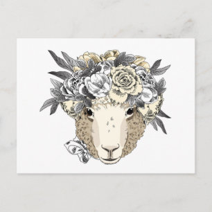 Floral Halo Sheep Postkarte