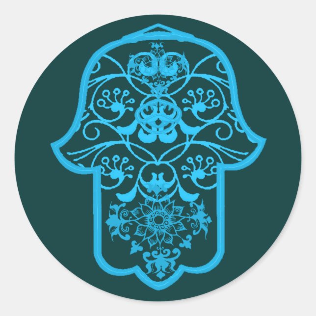 Floral Hamsa (blau) Runder Aufkleber (Vorderseite)