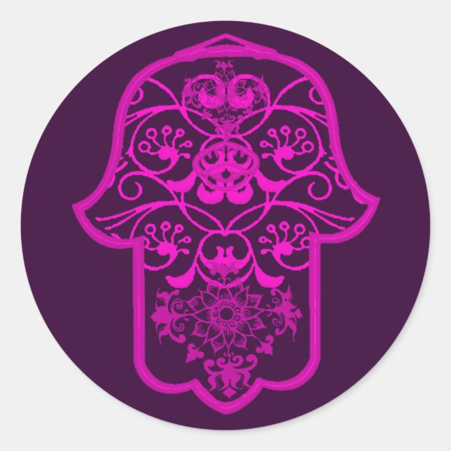 Floral Hamsa Pink Runder Aufkleber (Vorderseite)