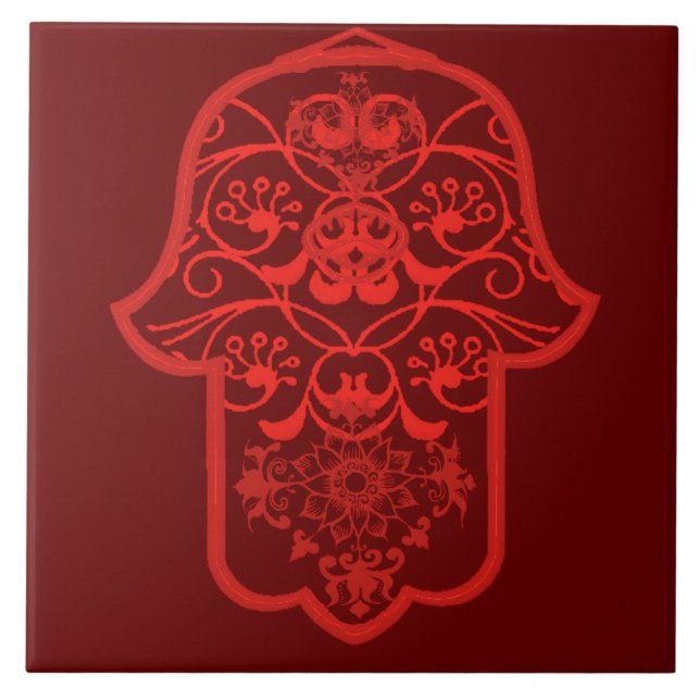Floral Hamsa (rot) Fliese (Vorderseite)