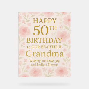 Floral Happy 50. Oma Geburtstag Fleece Blanket Acrylschild