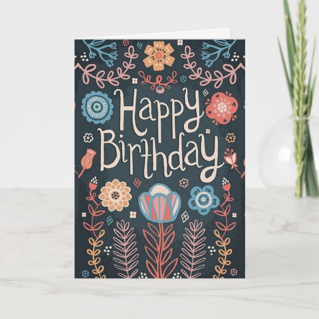 Floral Happy Birthday Card Karte (Vorderseite)