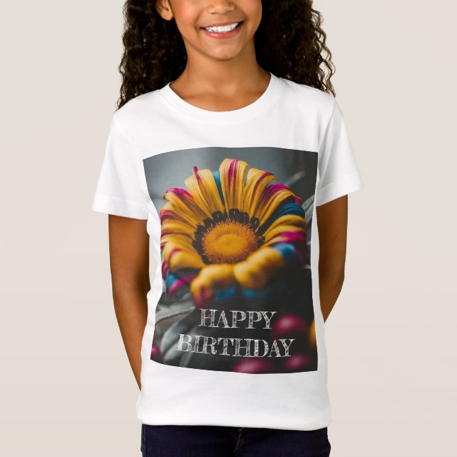 Floral Happy Birthday Girls' T-Shirt (Vorderseite)