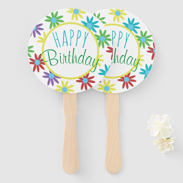 Floral Happy Birthday Hand Fans Fächer (Vorne und Hinten)