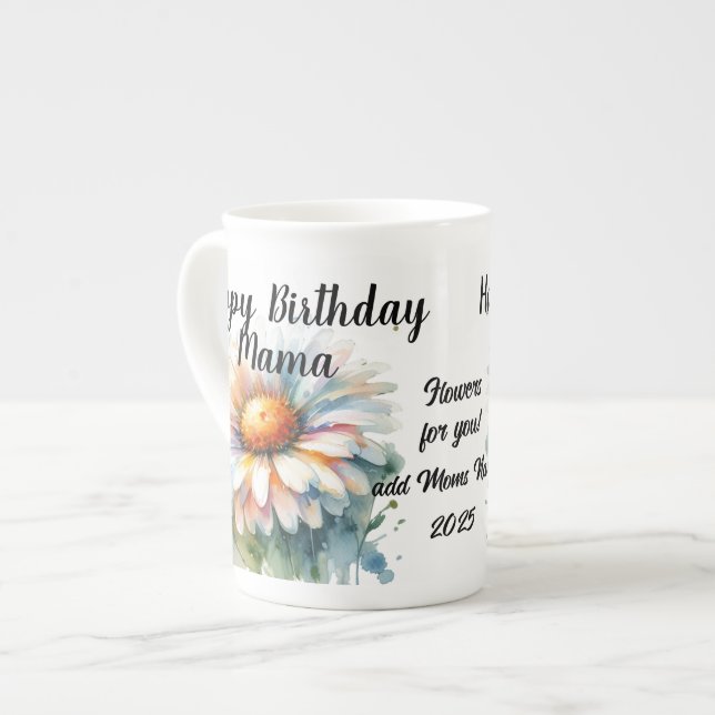 Floral Happy Birthday Mama Personalize Prozellantasse (Vorderseite Links)