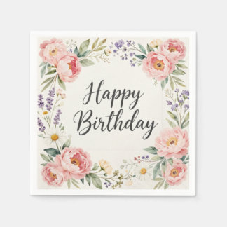 Floral Happy Birthday Serviette | Frühlingsfeier