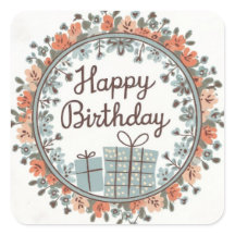 Floral Happy Birthday Sticker mit Geschenkdesign