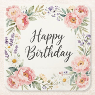 Floral Happy Birthday Untersetzer | Frühlingsfeier