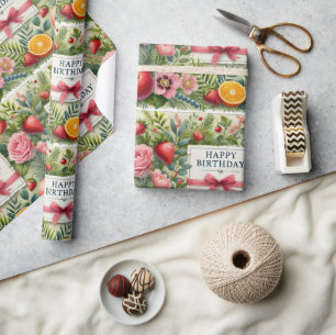 Floral Happy Birthday Wrapping Paper Geschenkpapier