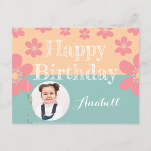 Floral Happy Geburtstagskarte mit Foto und Text Postkarte
