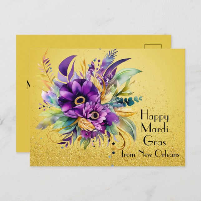 Floral Happy Mardi Gras aus New Orleans Postkarte (Vorne/Hinten)