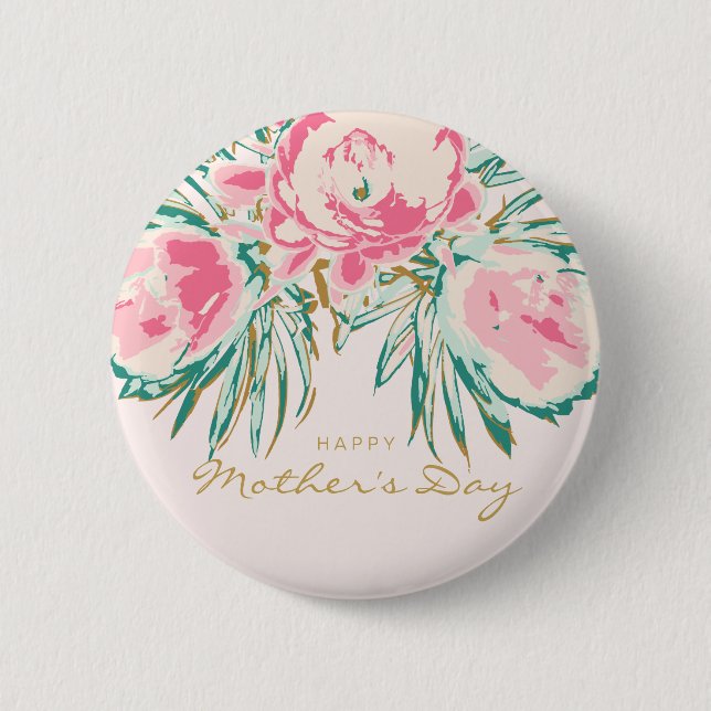 Floral Happy Mother Day Button (Vorderseite)