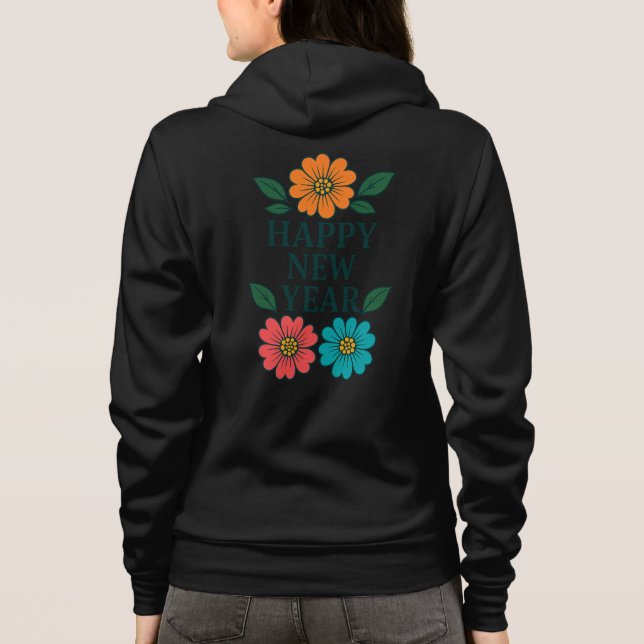 Floral Happy New Year Graphic Zip-Up Hoodie (Rückseite)