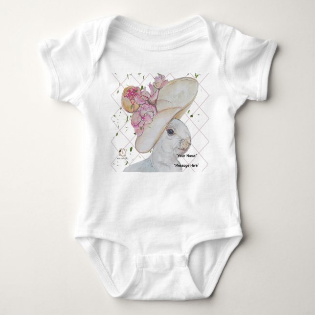 Floral Hat Bunny art Baby Anzug Baby Strampler (Vorderseite)