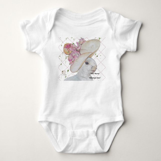 Floral Hat Bunny art Baby Anzug Strampler (Vorderseite)