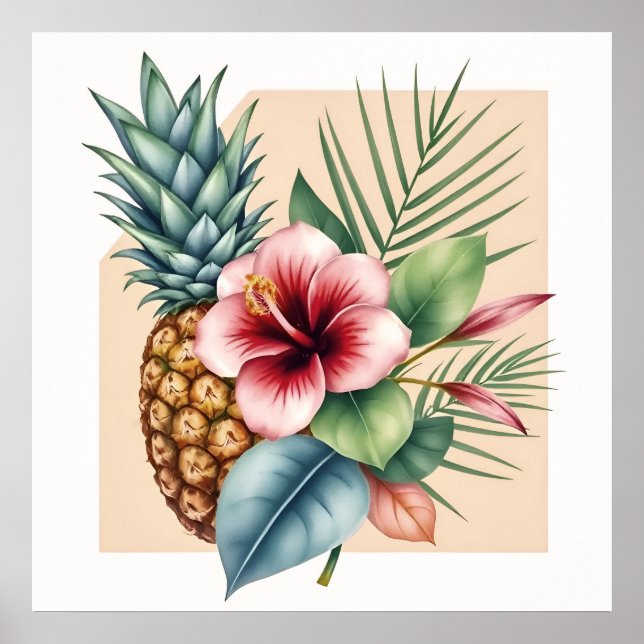 Floral Hawaii Pineapple & Hibiscus Summer Name Poster (Vorne)