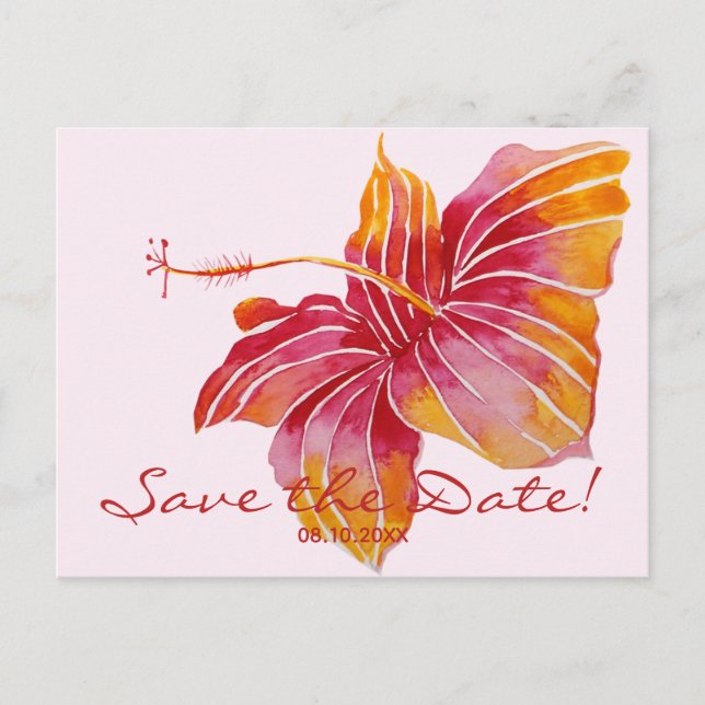 Floral Hawaiian Save the Date Hochzeitstorte Ankündigungspostkarte (Vorderseite)