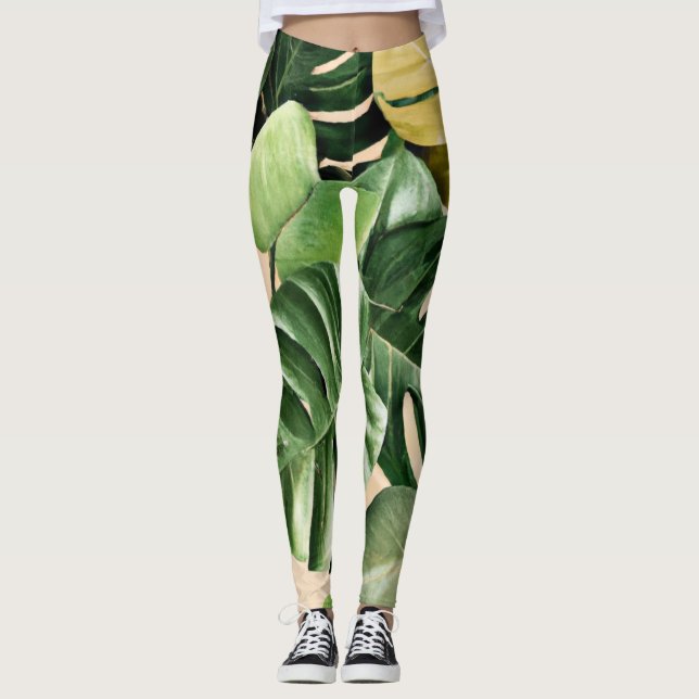 Floral/hawaiianisches/tropisches Blatt Leggings (Vorderseite)