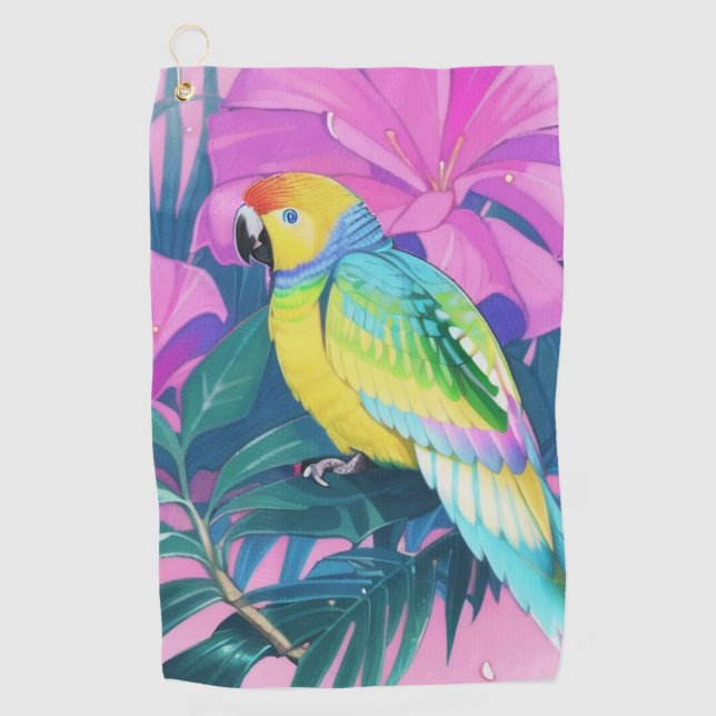Floral/hawaiisch/tropisch/papagei Golfhandtuch (Vorderseite)