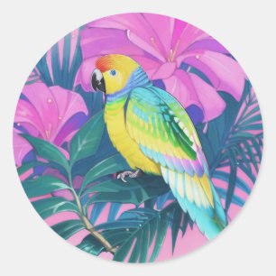 Floral/hawaiisch/tropisch/papagei Runder Aufkleber