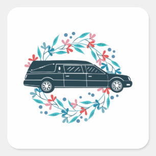 Floral Hearse Car Quadratischer Aufkleber