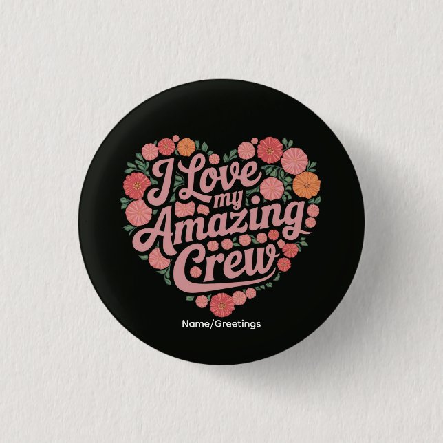 Floral Heart Crew Würdigungsgeschenk Team Dankbark Button (Vorderseite)