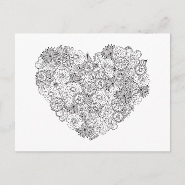 Floral Heart Doodle Postkarte (Vorderseite)