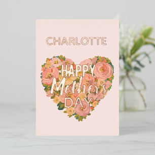 Floral Heart Happy Mother's Day CustoHoliday Card Folien Feiertagskarte