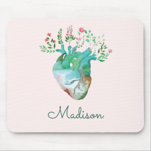 Floral Heart Health Pretty Anatomy Personalized Mousepad