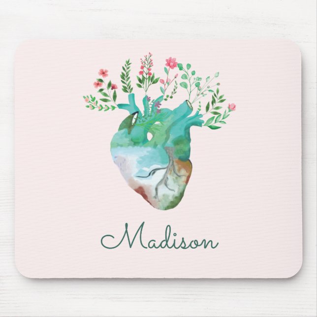 Floral Heart Health Pretty Anatomy Personalized Mousepad (Vorne)