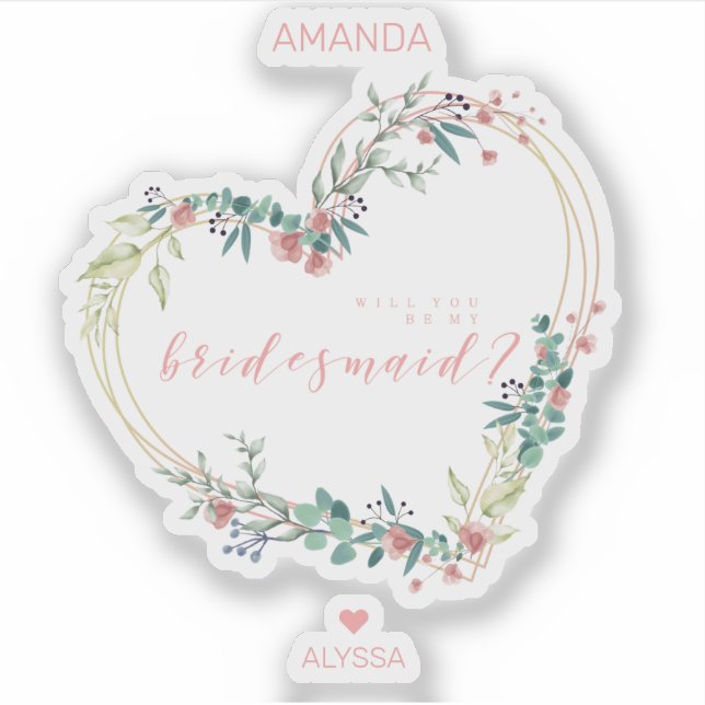 Floral Heart in Pink Shades Bridesmaid Proposal Aufkleber (Vorderseite)