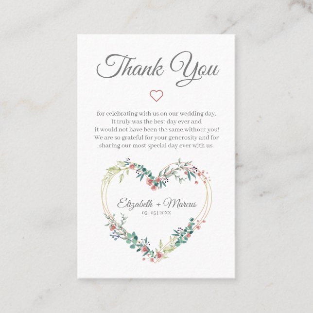 Floral Heart in Pink with Thanks Visitenkarte (Vorderseite)