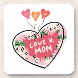 floral Heart "Love U. Mom" coaster Getränkeuntersetzer