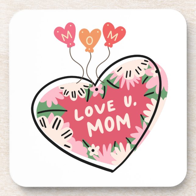 floral Heart "Love U. Mom" coaster Getränkeuntersetzer (Vorderseite)