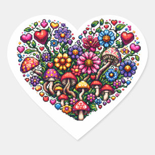 Floral Heart Pixel Art Herz-Aufkleber