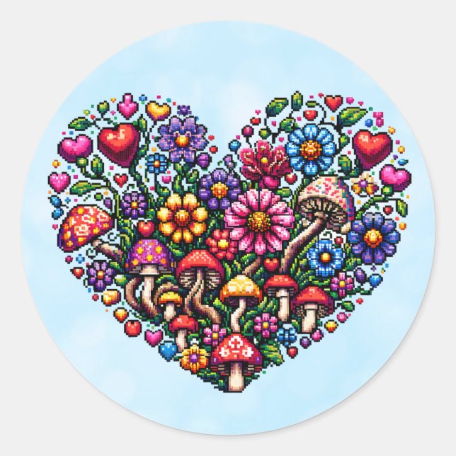 Floral Heart Pixel Art Runder Aufkleber (Vorderseite)