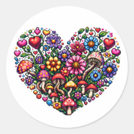 Floral Heart Pixel Art Runder Aufkleber