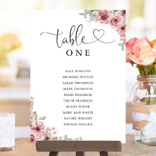 Floral Heart Script Tischnummer Sitzordnung