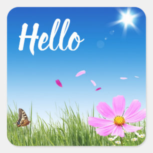 Floral Hello Daisy Butterfly Freundschaft Liebe Quadratischer Aufkleber