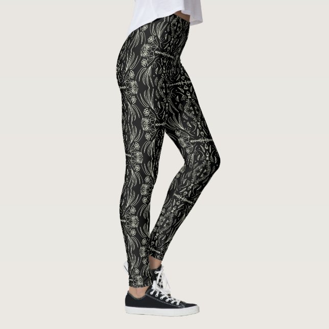 Floral Henna Mandala Black Pattern Leggings (Rechts)