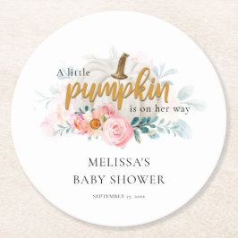 Floral Herbst Pumpkin Baby Dusche Runder Pappuntersetzer