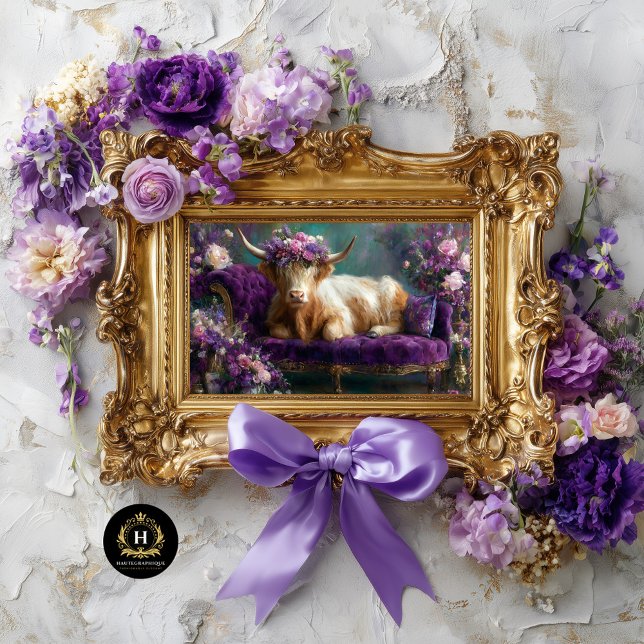 Floral Highland Cow auf Lila Chaise Decoupage Seidenpapier (Von Creator hochgeladen)