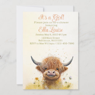 Floral Highland Cow Baby Dusche Einladung