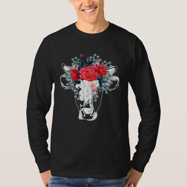 Floral Highland Cow Heifer Dairy Farm Animal Wildf T-Shirt (Vorderseite)